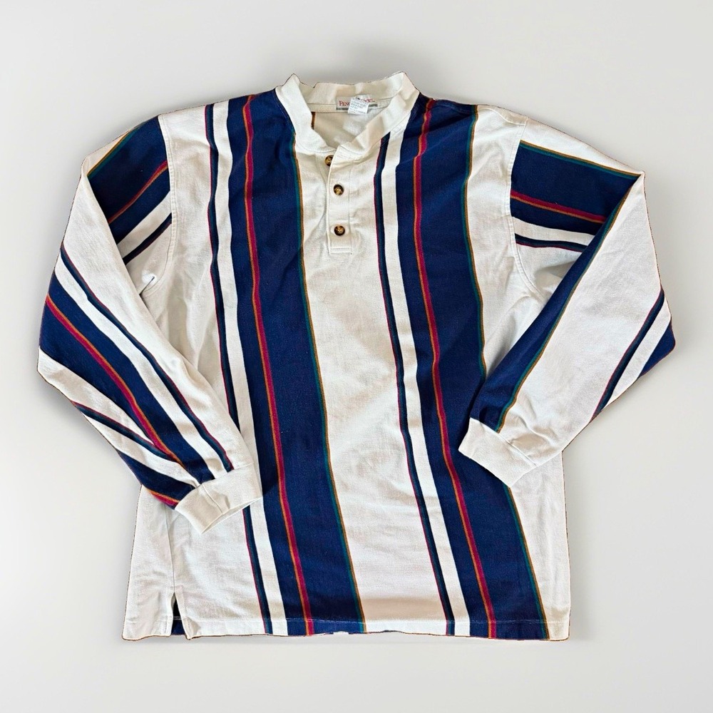 Penguin Sport Men's Vintage 1990'S rugby XL Striped Long Sleeve Cotton T-shirt